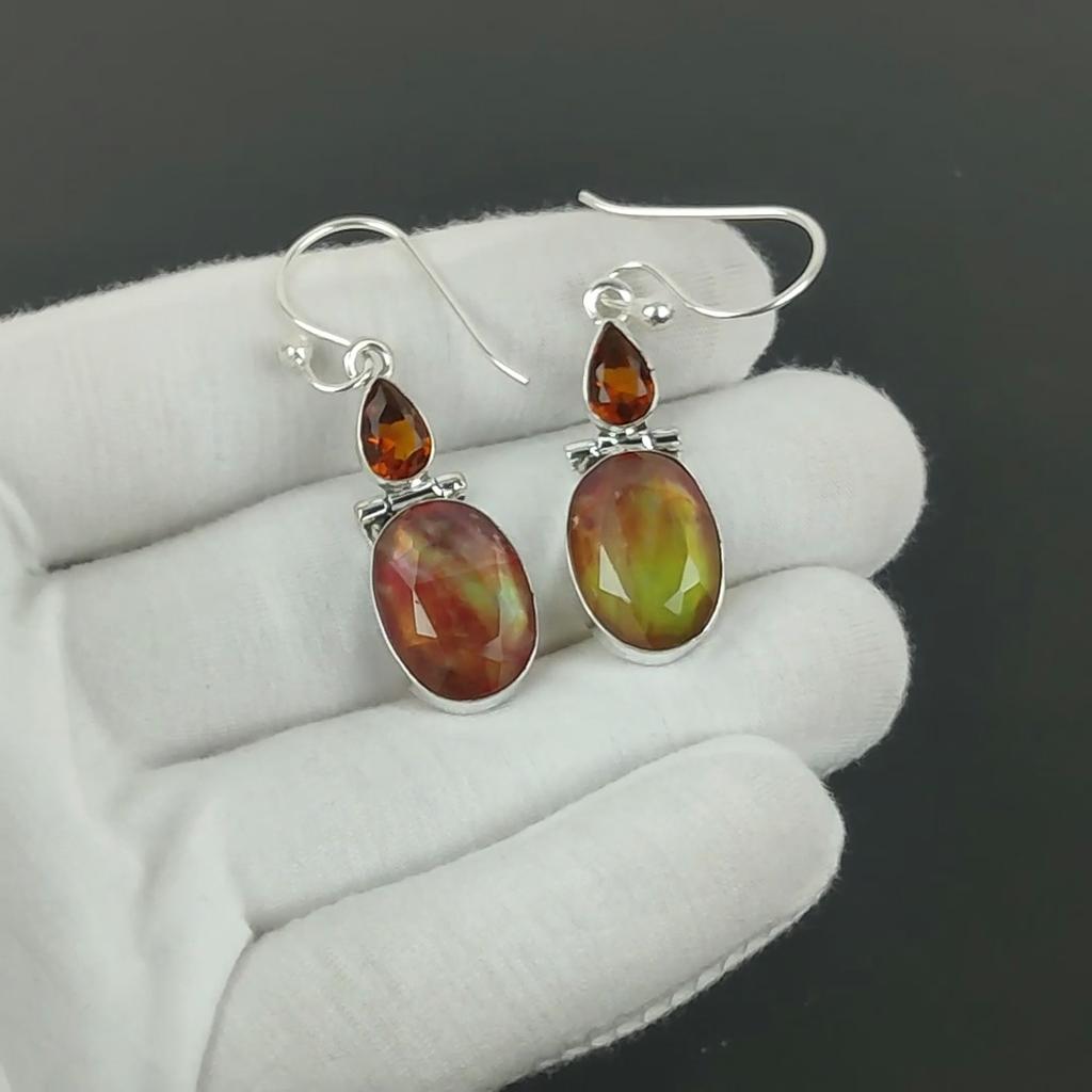 Серьги из стерлингового серебра 925 пробы, Красивые серьги с аммолитом и медовым топазом, Ювелирные украшения для вечеринок, Серьги-подвески для подарков на День благодарения