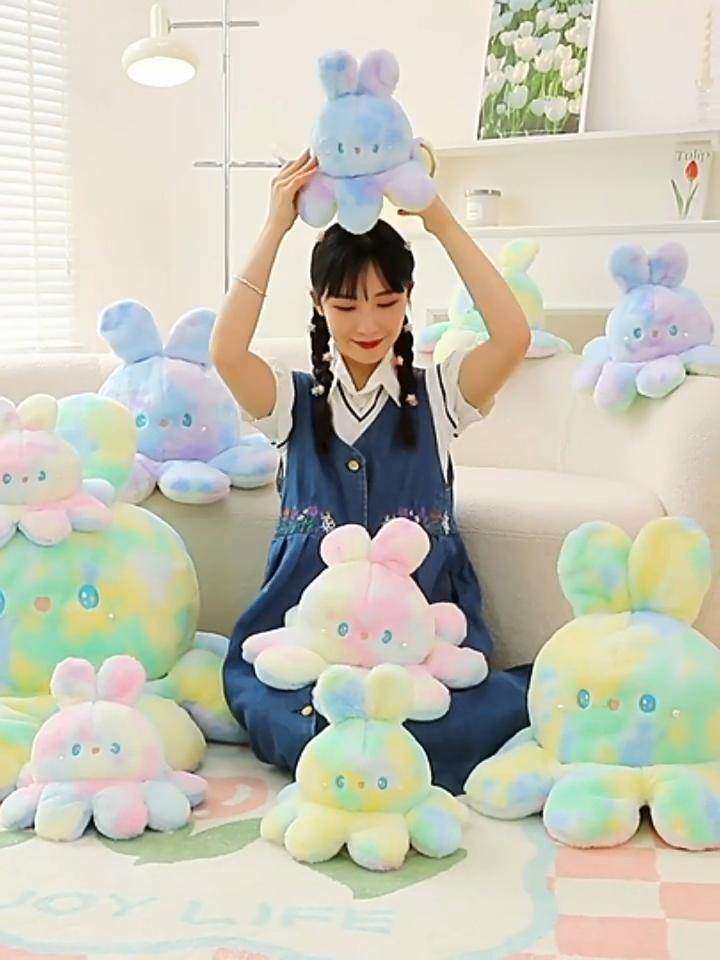 Double-sided Octopus Rabbit Plush Toy Colorful Rabbit Flip Face Octopus Doll