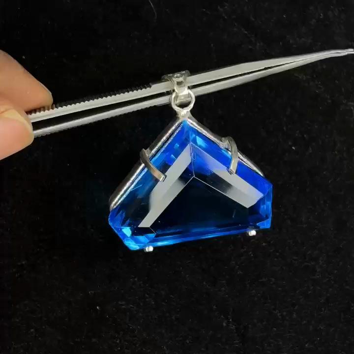NATURAL Brazilian Blue Topaz 124 Ct Fancy 925 Sterling Silver Pendant