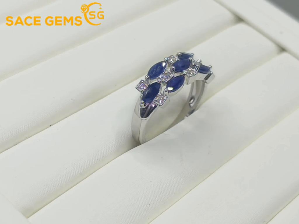 Sace Gems Кольца из стерлингового серебра 925 пробы с изменяемым размером 2*5 мм с натуральным сапфиром для женщин, ювелирные изделия для помолвки, коктейля и вечеринки