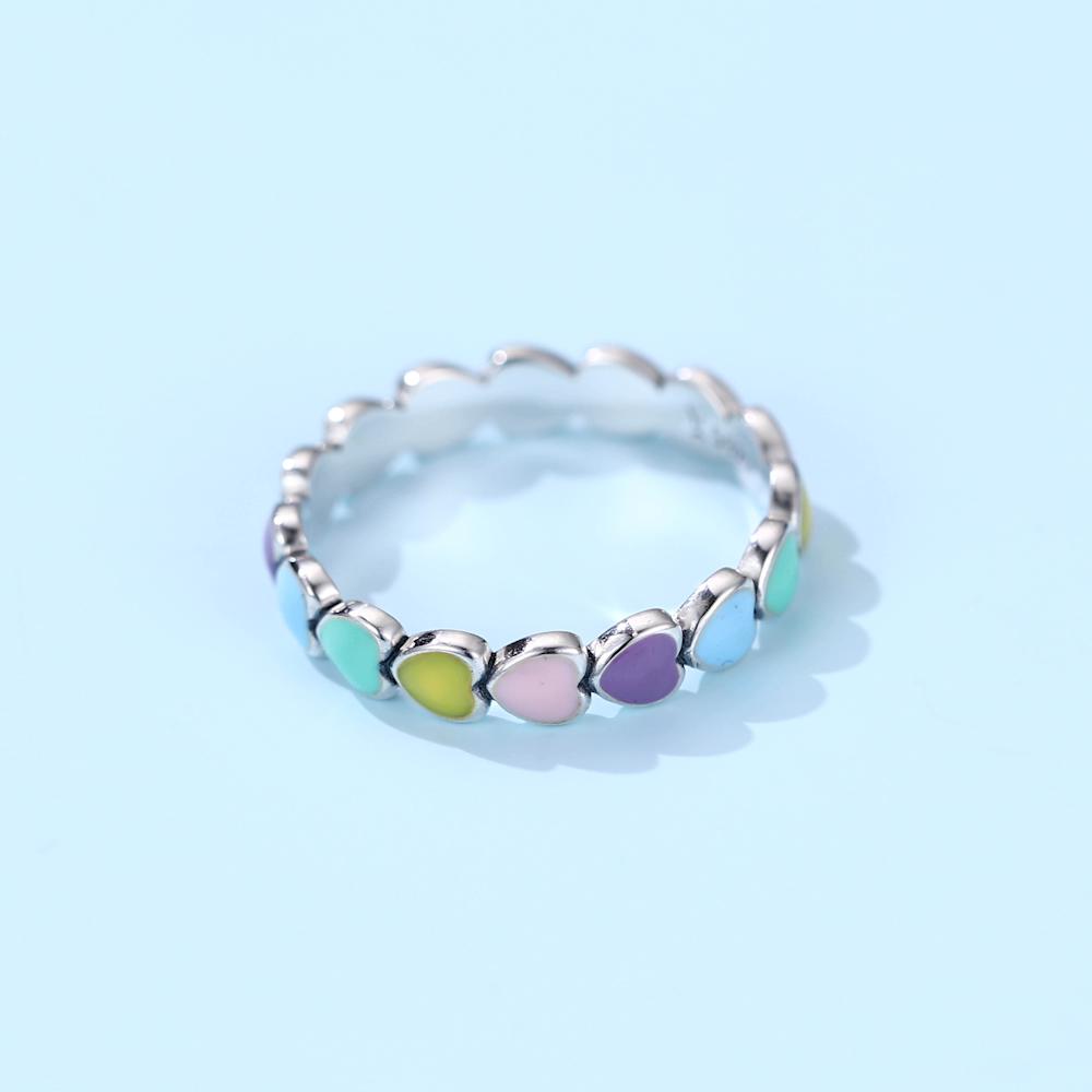 Женское кольцо BAMOER из стерлингового серебра 925 пробы с радужными сердечками