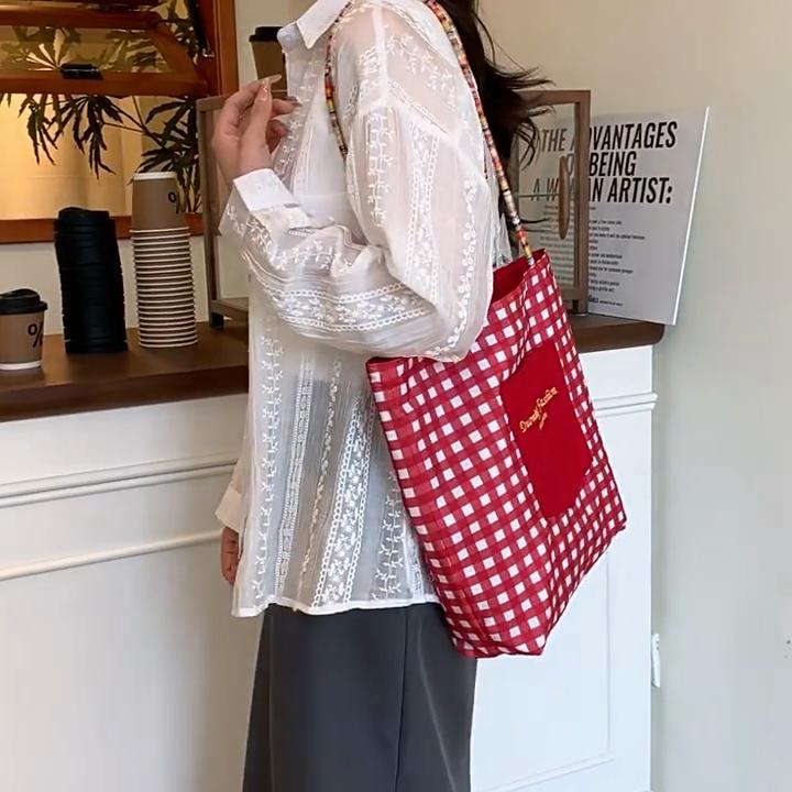 Street Style Canvas Tote Bag Women Large Capacity Casual Shoulder Bag With Alphabet Embroidery Design For School