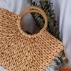 Yogodlns Simple Straw Handbag for Girls Summer Beach Travel Hand Bag Half Moon Hand Woven Rattan Handbags Round Handle Bags