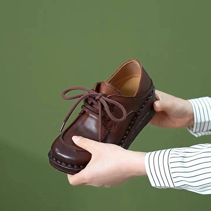 Johnature Туфли-клинья из натуральной кожи, универсальные, удобные, с мягкой подошвой, на шнуровке, обувь на четыре сезона