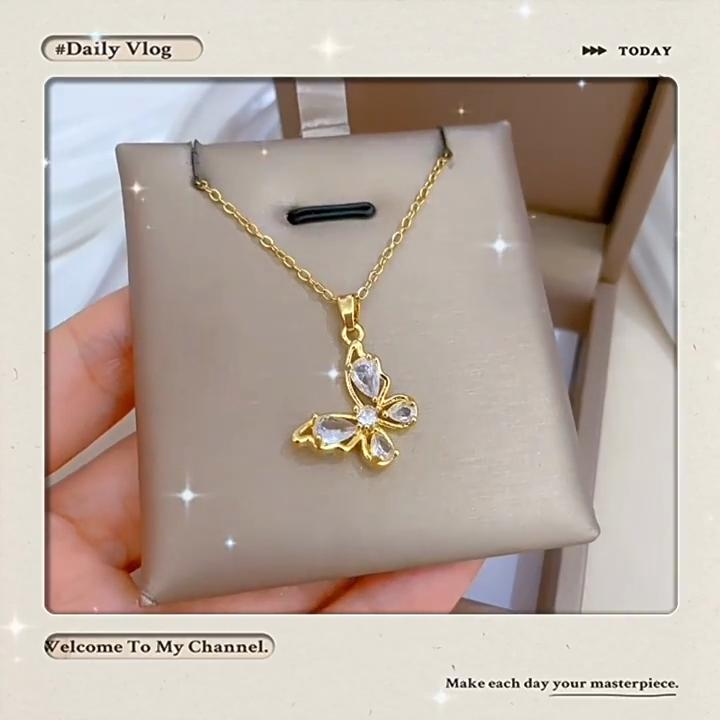 Ожерелье с подвеской в виде бабочки из белого циркония для женщин