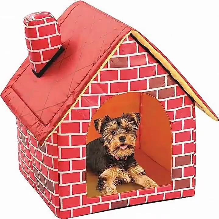 Waterproof Pet House for Dogs and Cats, Red Portable Brick Dog House Foldable and Removable Washable Pet Bed for Puppies All-Year Use