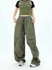 Women Big Pockets Cargo Pants Y2k High Elastic Waist Drawstring Baggy Trousers Vintage Casual Loose Wide Leg Straight Pants