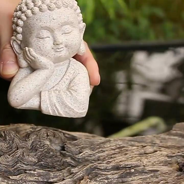 Миниатюрная фигурка Будды Ручная работа Песчаник Смола Дзен Статуэтка Декоративная Медитационная Скульптура Фэн-шуй Украшение для Дома Офиса Стола Панели Приборов Автомобиля