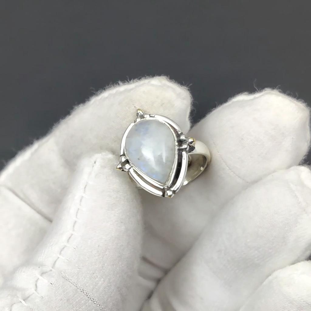Кольцо из стерлингового серебра 925 пробы с натуральным лунным камнем, регулируемое по размеру — подходит для размеров США от 6 до 10 — украшения ручной работы в стиле бохо для женщин и мужчин, подарки на День святого Валентина