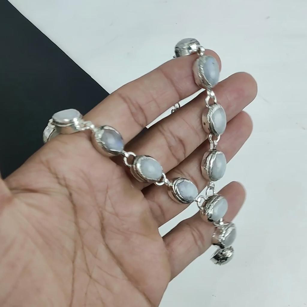 Радужный лунный камень драгоценный камень ручной работы 925 стерлингового серебра ожерелье, радужное лунное серебро ожерелье для жены, унисекс ожерелье, подарок