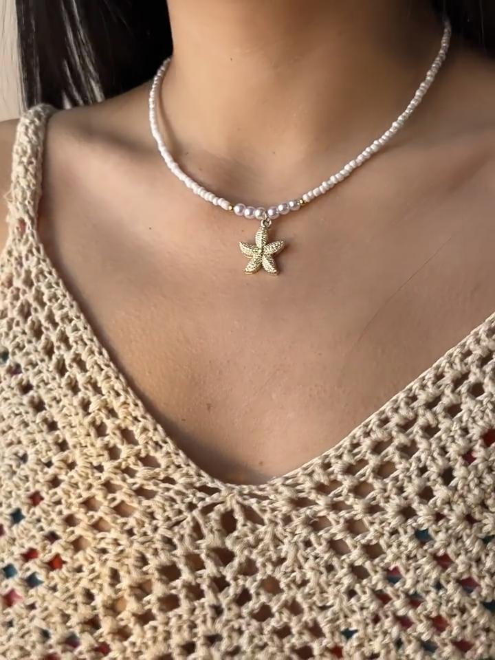 New Bohemian Beach Holiday Starfish Pendant Seed Bead Pearl Choker Necklace Ocean Style Women's Fashion Jewelry