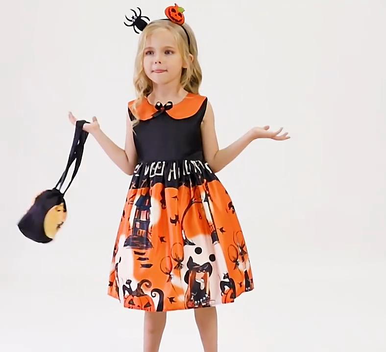 Новый нарядный волшебный костюм ведьмы на Хэллоуин для детей, готическое черное платье для девочки, карнавальное платье принцессы на Хэллоуин для девочек