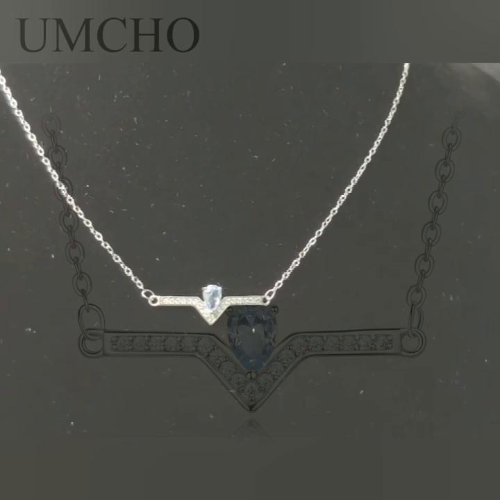 Umcho Real 925 Sterling Silver Jewelry Water Drop Sky Blue Topaz Stud Earrings Necklace Wedding Gift For Women Fine Jewelry Sets