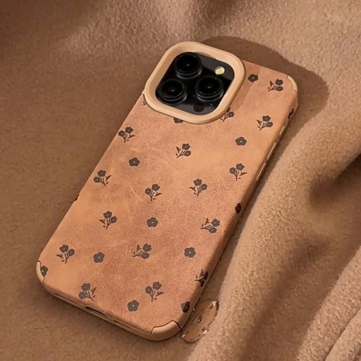 French Flower Faux Leather Phone Case for iPhone 16 15 14 13 13/12/11promax