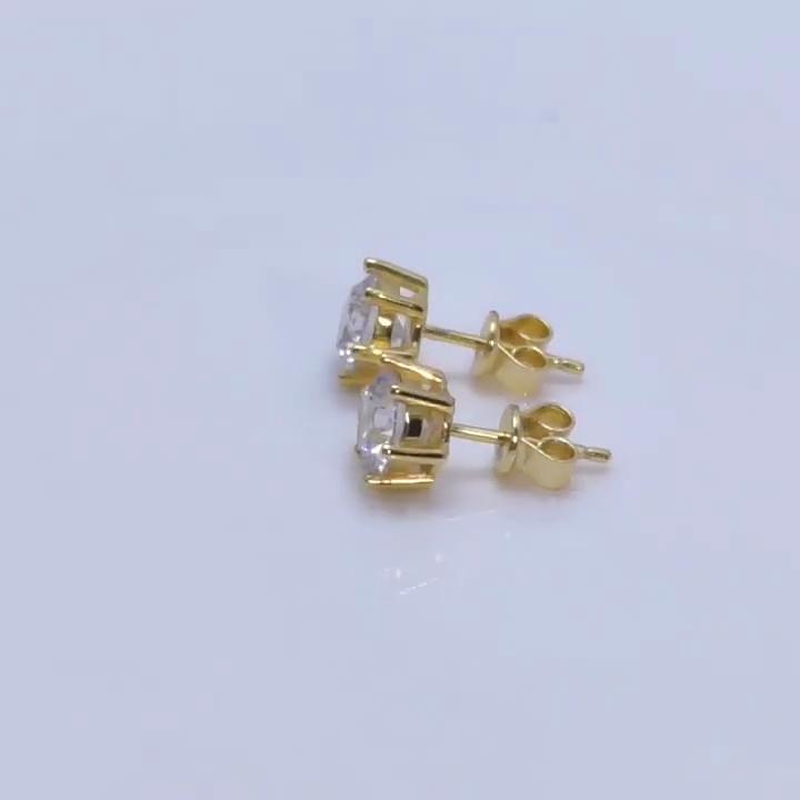 Серьги-гвоздики с муассанитом 6,5 мм, круглая огранка, 6 крапанов, стерлинговое серебро S925, позолоченные, тонкая ювелирная работа, для мужчин и женщин