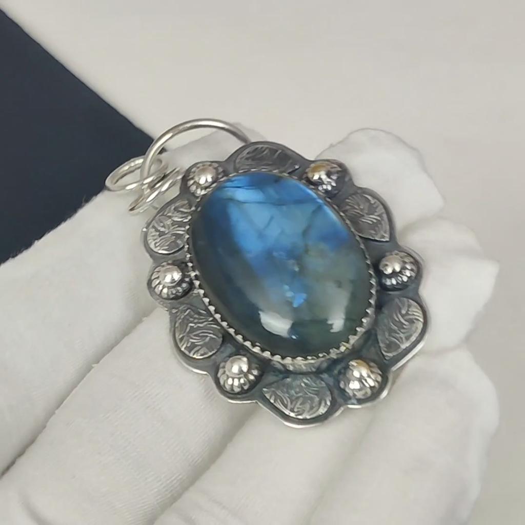 Серебряный кулон с натуральным лабрадоритом из стерлингового серебра 925 пробы — дизайн ручной работы, повседневные украшения, уникальный кулон в подарок на День отца