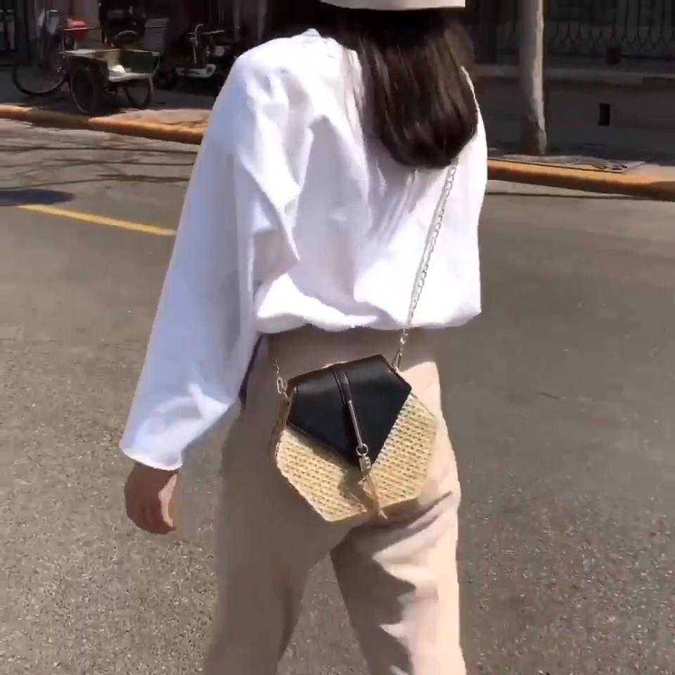 Сумка женская мода 2019 PU кожа + солома, цвета в ассортименте