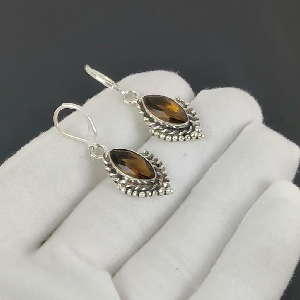 Красивые серьги с дымчатым топазом, серьги из стерлингового серебра 925 пробы, серьги-подвески из серебра ручной работы в стиле бохо, подарок на вечеринку