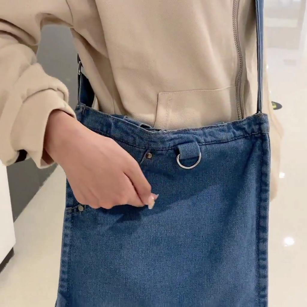 Джинсовая сумка через плечо Женская большая вместительная сумка-мессенджер Студенческая сумка через плечо