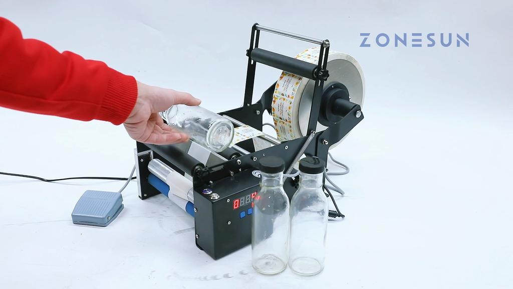 ZONESUN ZS-TB16P Круглая машина для этикетирования бутылок со смарт-электрической педалью для стеклянных, пластиковых бутылок, банок, флаконов. Упаковочная машина для наклеивания стикеров.
