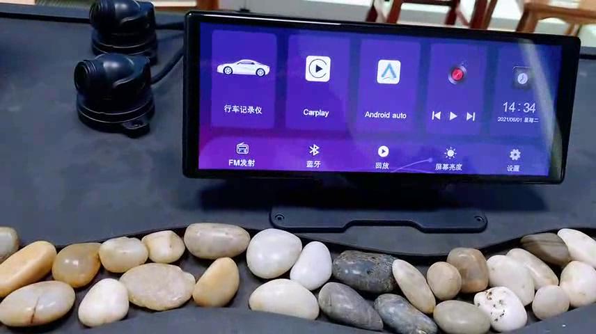 icreative 11,26-дюймовый автомобильный видеорегистратор 1080P, беспроводной Carplay, Android, авто, двойной объектив, Wi-Fi, видеорегистратор, Wi-Fi, GPS, FM, Bluetooth, циклическая запись, видеорегистратор