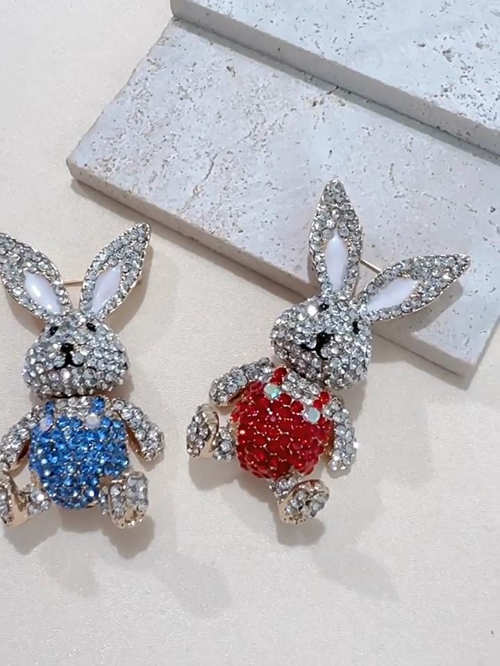 Rabbit Rhinestone Pin Brooch, Diamond Alloy Brooch, Little Rabbit Cute Animal Brooch Clothing Corsage
