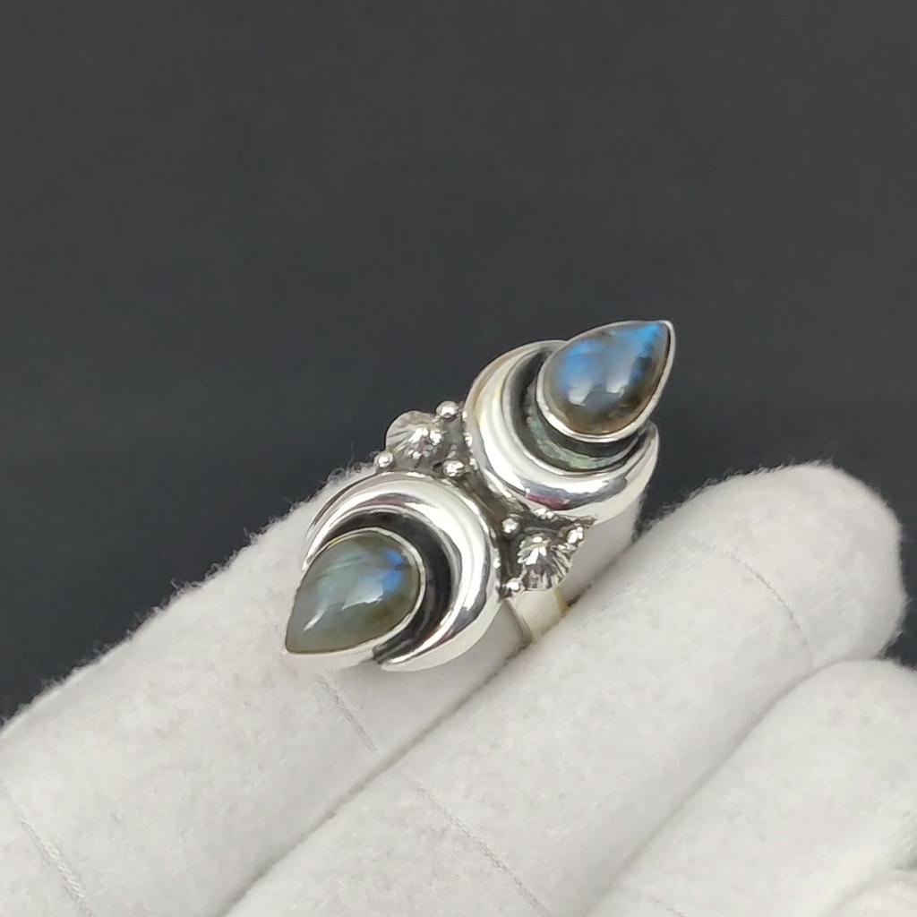 Lanradorite Gemstone Adjustable 925 Sterling Silver Ring - Fits US Sizes 6 To 10 - Handmade Boho Jewelry for Women & Men, Valentine Gifts