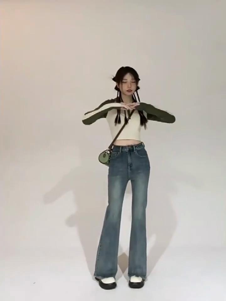 Denim Micro Flared Trousers Women's Pant Fashion Slim High-waisted Retro Elastic Raw Edge Flared Trousers