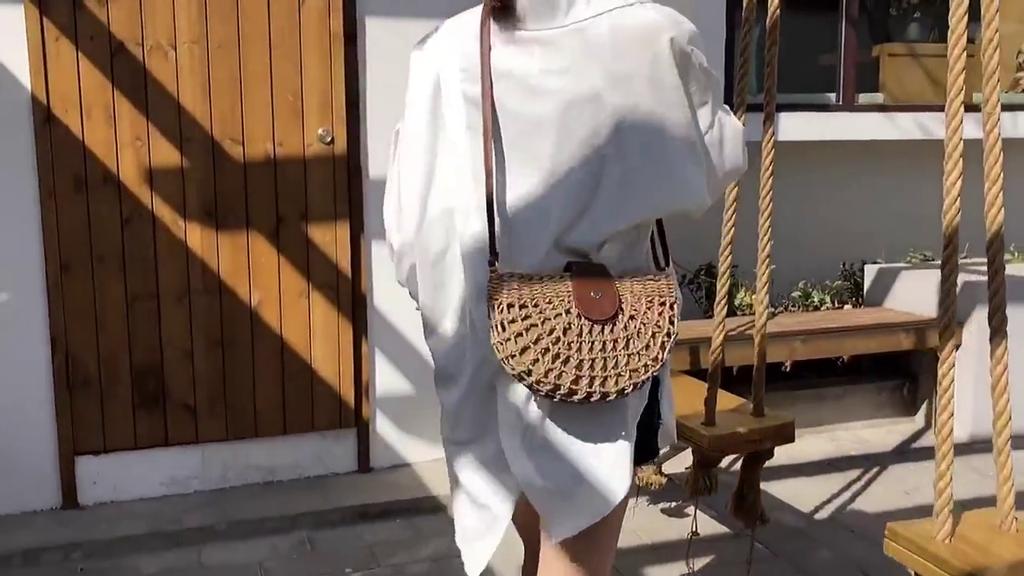 Yogodlns Summer Straw Bag For Women Fashion Semicircle Crossbody Bags Rattan Handmade Messenger Handbag Travel Beach Bags Tote