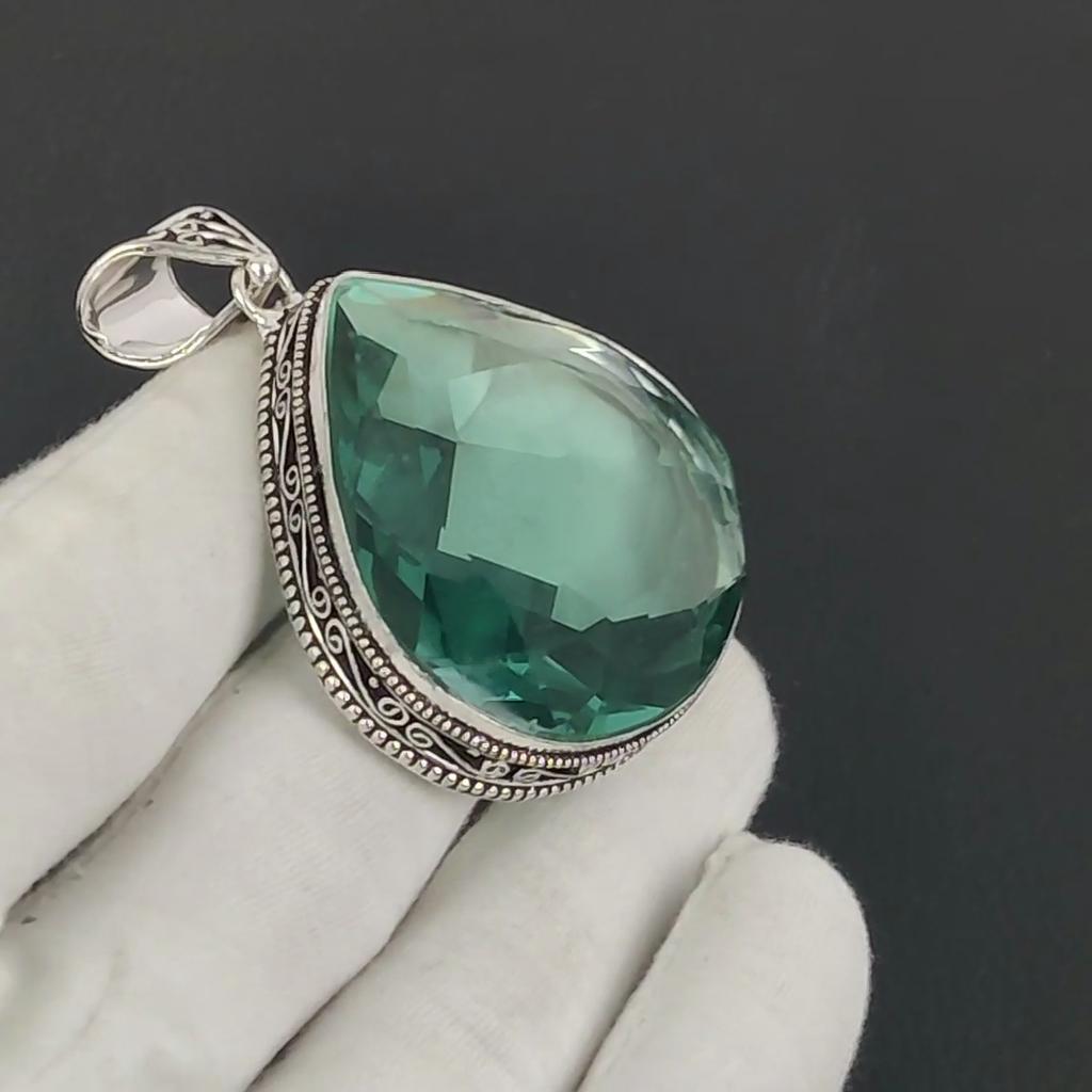 Серебряный кулон с аквамарином и драгоценным камнем из серебра 925 пробы — дизайн ручной работы, повседневные украшения, подарки на День святого Валентина