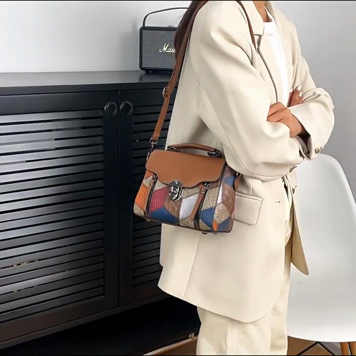 Retro Handbag For Women Small Capacity Anti-Theft Brown With Blue White Black Accents Everyday Crossbody Shoulder Bag Travel Purse Vintage Bags