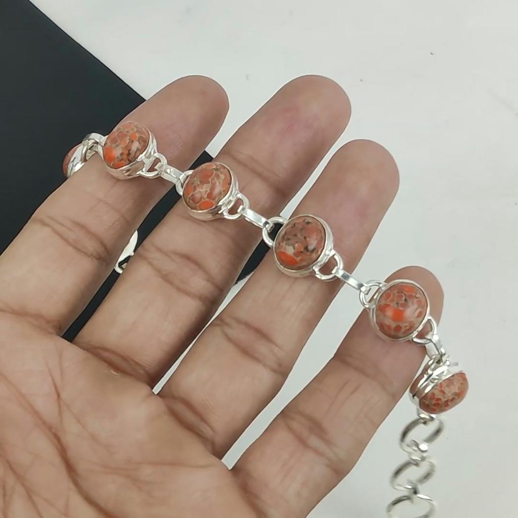 Браслет из натурального оранжевого бирюзового камня ручной работы из стерлингового серебра 925 пробы, браслет из оранжевой бирюзы для жены, браслет унисекс в подарок для любви