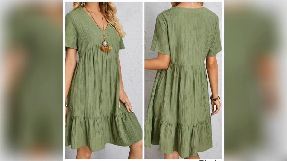 Женские летние платья Весна V-образный вырез короткий рукав свободный пуловер однотонный с оборками покрой расклешенный отпуск