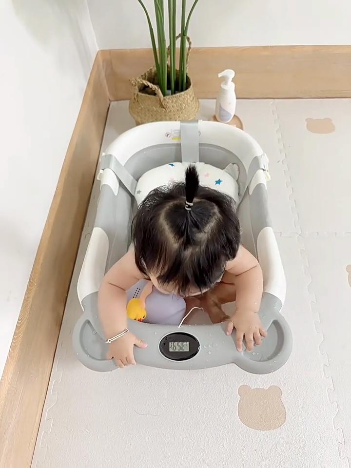 Складная силиконовая детская ванночка Экологичная детская ванночка Мягкая подушка Термометр Водонепроницаемая Цифровое измерение температуры