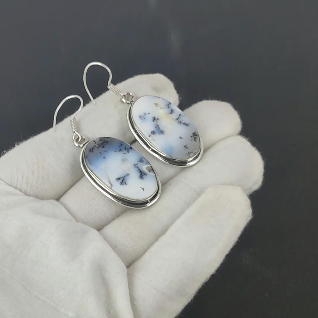 Серьги из натурального дендрита и опала, старинные серьги из стерлингового серебра 925 пробы, серьги-подвески из серебра в стиле бохо, подарки для вечеринок, подарки для нее