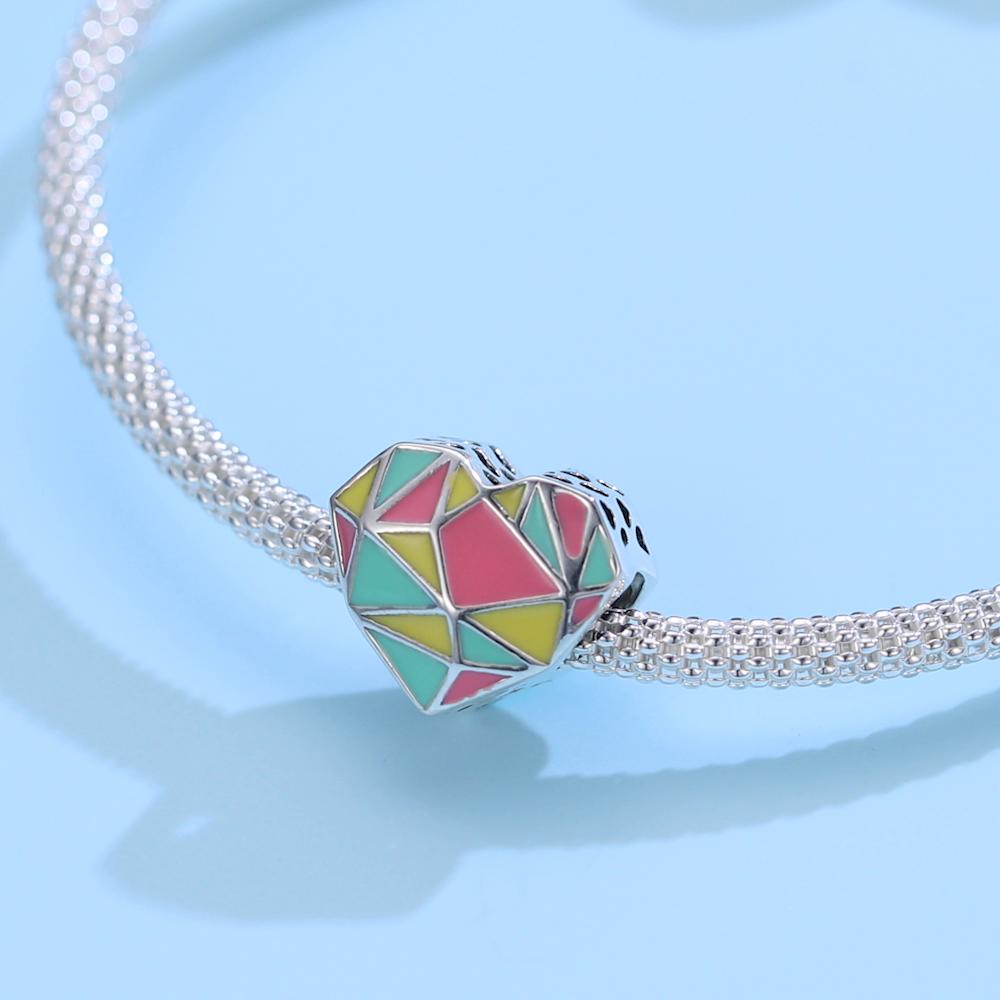 BAMOER из стерлингового серебра 925 пробы, красочные геометрические узоры, очаровательные бусины в форме сердца в форме сердца для оригинальных браслетов и ожерелья диаметром 3 мм