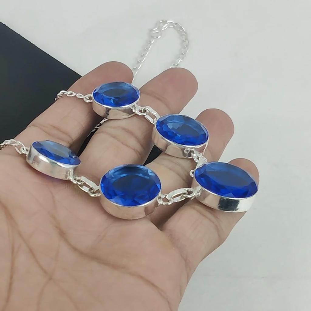 Ожерелье ручной работы из серебра 925 пробы с драгоценным камнем London Blue Topaz, серебряное ожерелье London Blue Topaz для жены, ожерелье унисекс, подарок на День благодарения