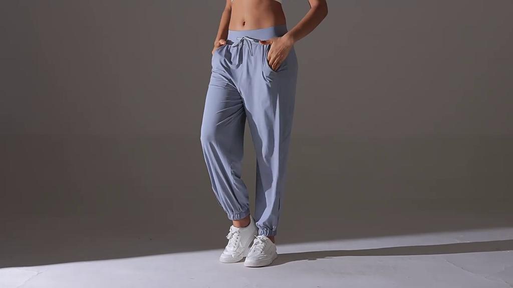Auroth Women Casual Sport Pants Elastic High Waist Joggers Sweatpants Solid Color Loose Fitness Running Trousers