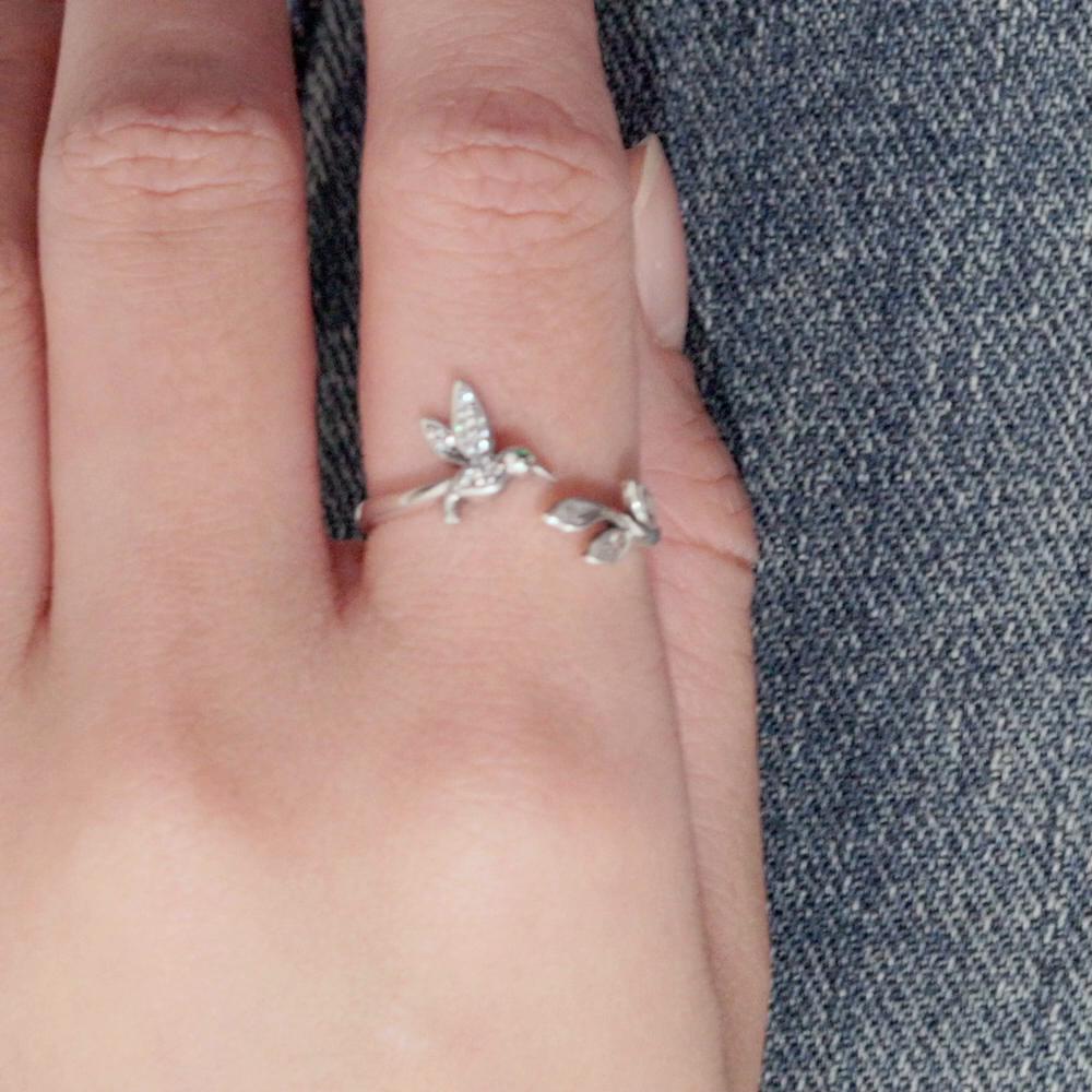 WOSTU Открытое кольцо из стерлингового серебра 925 пробы с цветком и птицей для женщин, регулируемые эффектные кольца с прозрачной бабочкой и цирконием, вечерние ювелирные изделия, подарок
