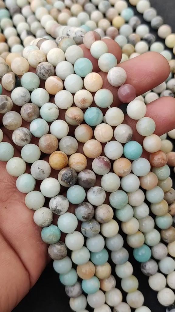 Natural Multi Matt Amazonite Round Balls Gemstone Beads, 6mm 8mm 10mm, A Grade Multicolor Amazonite Beads, 14-15 Inch Strand Beads.