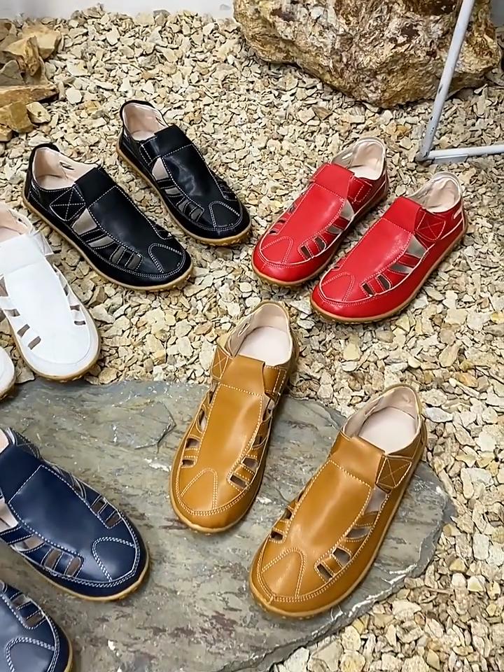 Большие размеры весна/лето дышащая женская обувь с вырезами, спортивные римские сандалии с капюшоном, мягкая подошва с отверстиями повседневная обувь