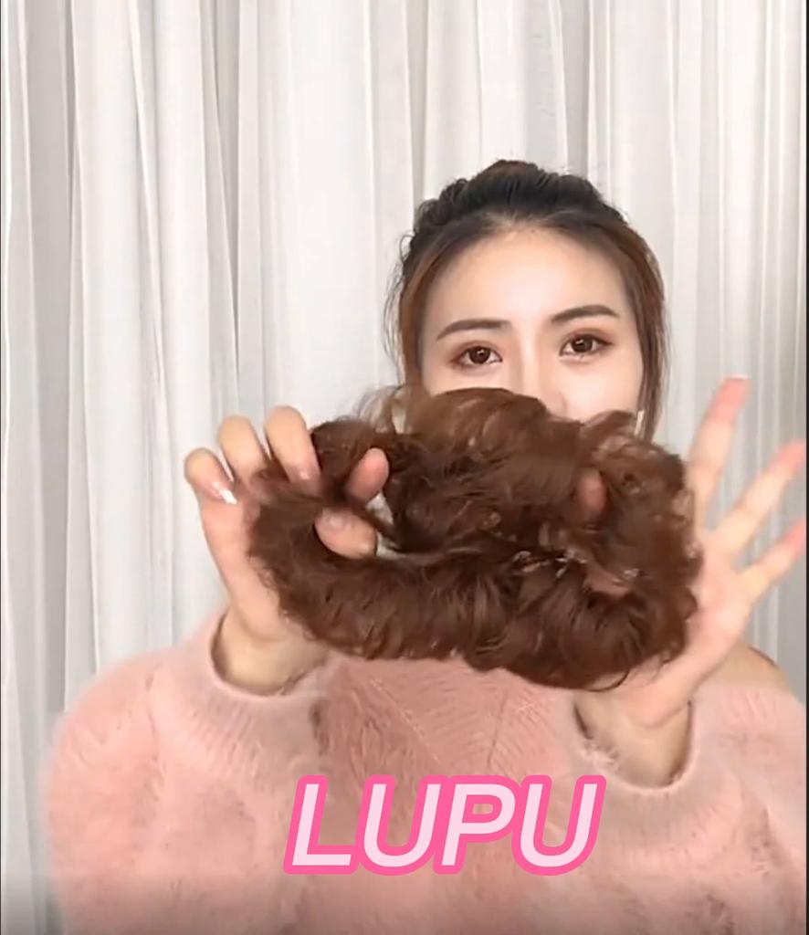 LUPU Messy Hair Bun with Elastic Band Natural Wig Bundle Ponytail Color Black Purple Pink