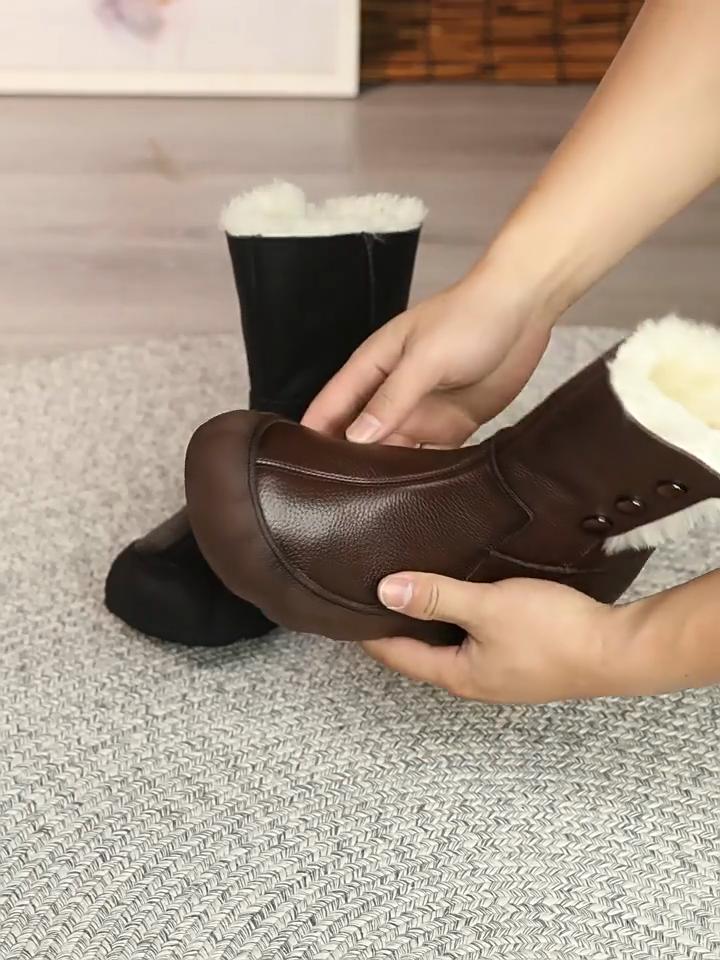 Johnature Женские ботинки из натуральной кожи, зимние, плюшевые, теплые, универсальные, на мягкой подошве, средней высоты