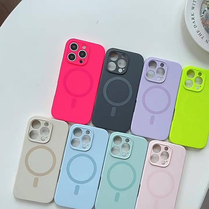 Модный яркий флуоресцентный жидкий силиконовый магнитный чехол Magsafe для iPhone 16 15 14 13 12 Pro Max Plus с функцией беспроводной зарядки