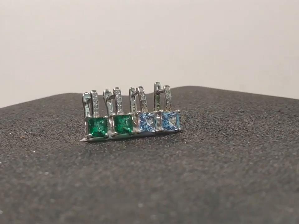 5 мм Nano Sky Blue Topaz Square 925 Sterling Silver Clip Earrings AAA White Round Zircon Women Earrings