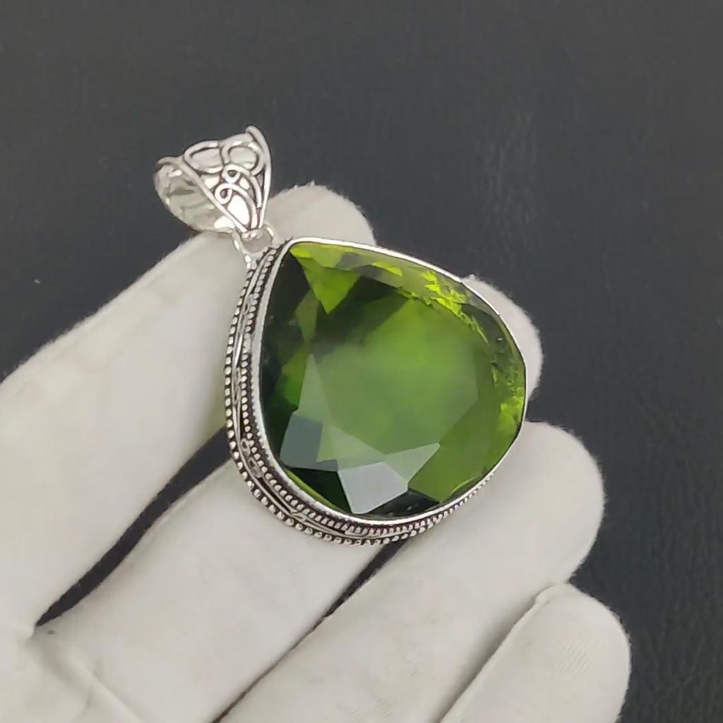 Серебряный кулон с драгоценным камнем перидот из стерлингового серебра 925 пробы - дизайн груши ручной работы, повседневные украшения, подарки на день рождения