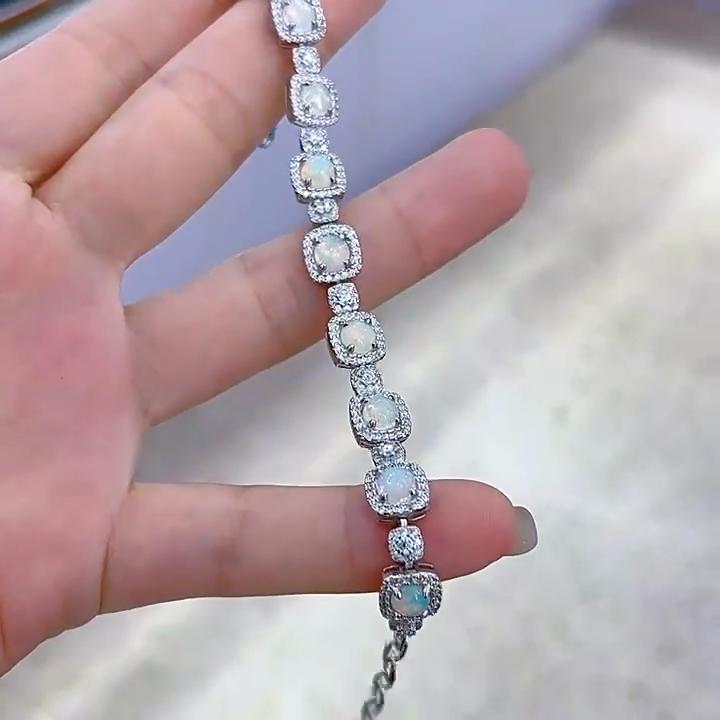 Sace Gems Браслеты из стерлингового серебра 925 пробы с натуральным опалом 5 мм для женщин, для помолвки, коктейльной вечеринки, изящные ювелирные изделия