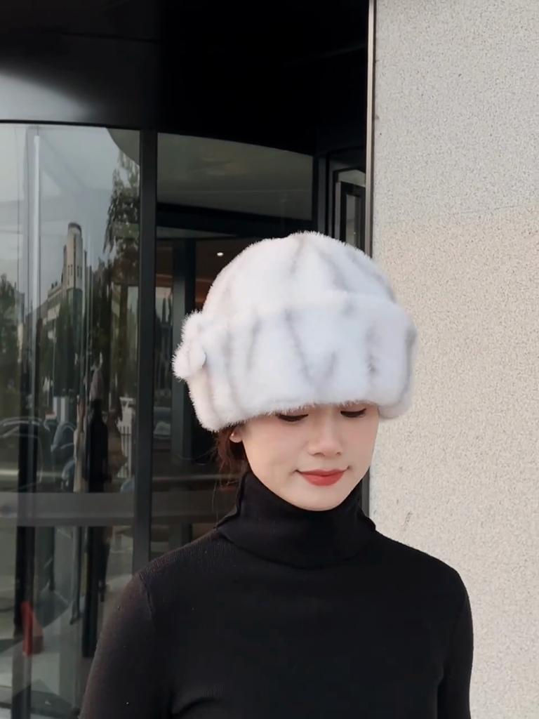 Шапка из норкового меха Зимняя Новая Цельнокожаная Норковый Мех Модная Цилиндр Утепленная Теплая Для Среднего и Пожилого Возраста Искусственный Мех Женская Шапка