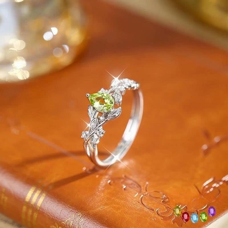 Серебряное кольцо S925 женское ветка лавра натуральный хрустальный камень живой рот ручная работа ювелирное изделие с покрытием белым золотом нишевый дизайн повседневное ювелирное изделие подарок