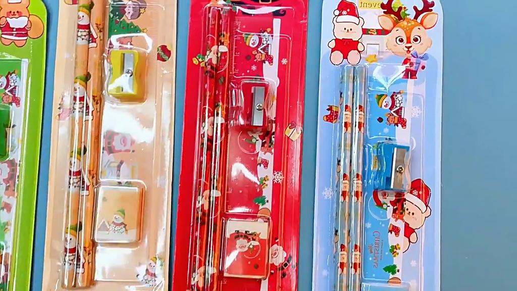 Christmas Gifts Cartoon Stationery Kids Writing Pencil Ruler Eraser Set Boy Girl Birthday Party Favors Stocking Stuffers